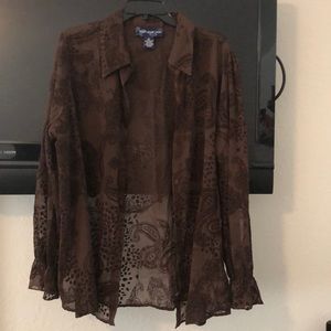 Susan Graver Lacey velvet Brown blouse